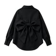 thumbnail image 1 of Girls Back Big Bow Button Down Shirt, Lapel Long Sleeve Loose Curved Hem Tunic Blouse, Summer Casual Back to School Performance Top for Kids(Black,3-4 Years), 1 of 5