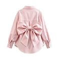 thumbnail image 1 of Girls Back Big Bow Button Down Shirt, Lapel Long Sleeve Loose Curved Hem Tunic Blouse, Summer Casual Back to School Performance Top for Kids(Pink,5-6 Years), 1 of 5