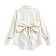 thumbnail image 1 of Girls Back Big Bow Button Down Shirt, Lapel Long Sleeve Loose Curved Hem Tunic Blouse, Summer Casual Back to School Performance Top for Kids(White,13-14 Years), 1 of 5