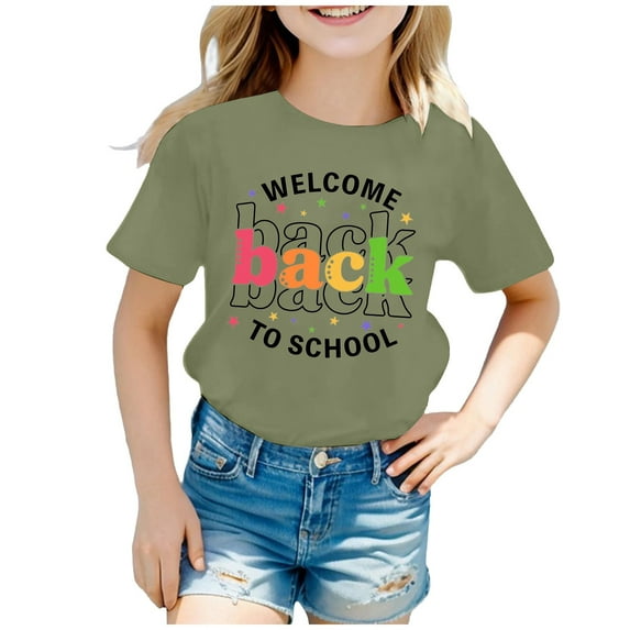 Girls Back To School Graphic T Shirts Short Sleeve Round Neck Top Soft Comfortable Casual T Shirt for Girls Outdoor Activities and Holiday Party