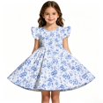 thumbnail image 1 of Girls Back to School Dress Flutter Sleeve Printed Casual Daily Dress for Kids 3 10Y, 1 of 7