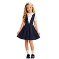 thumbnail image 1 of Girls'Back-to-School Solid Color V-Neck Pleated Pinafore Dress,Fashion School Uniform Outfit for Girls on Back to School Day,Matches With Shirts, 1 of 4