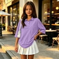 thumbnail image 1 of Girls Back to School Uniform Henley 3/4 Sleeve Button Closure Solid T Shirts Quick Dry Active Basic Pullover Polo Shirts, 130, 1 of 6