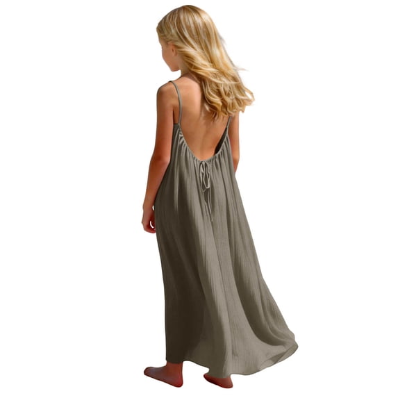Girls Backless Cami Dresses Sleeveless Open Back Long Dress Summer Spaghetti Strap House Vacation Beach Sundresses