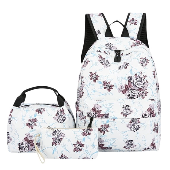Young Adults Backpack 3 Piece Set Large Capacity Floral Print Office Travel Daily Use