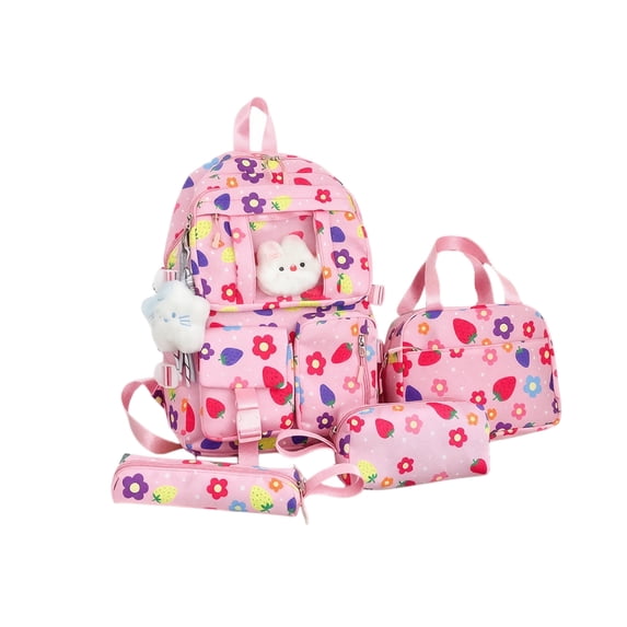 Girls Backpack 4 in 1 Cute Backpack for School Kids Backpack for Elementary Lighweight Bookbag with Tote Bag Lunch Box Pencil Case