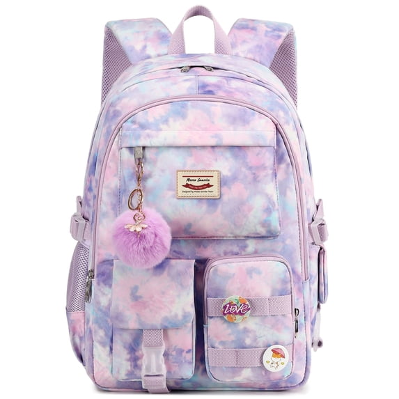 Girls Backpack Aesthetic Backpack for Teen Girl Cute School Bag Bookbag Anime School Backpacks for Girls,Light Purple