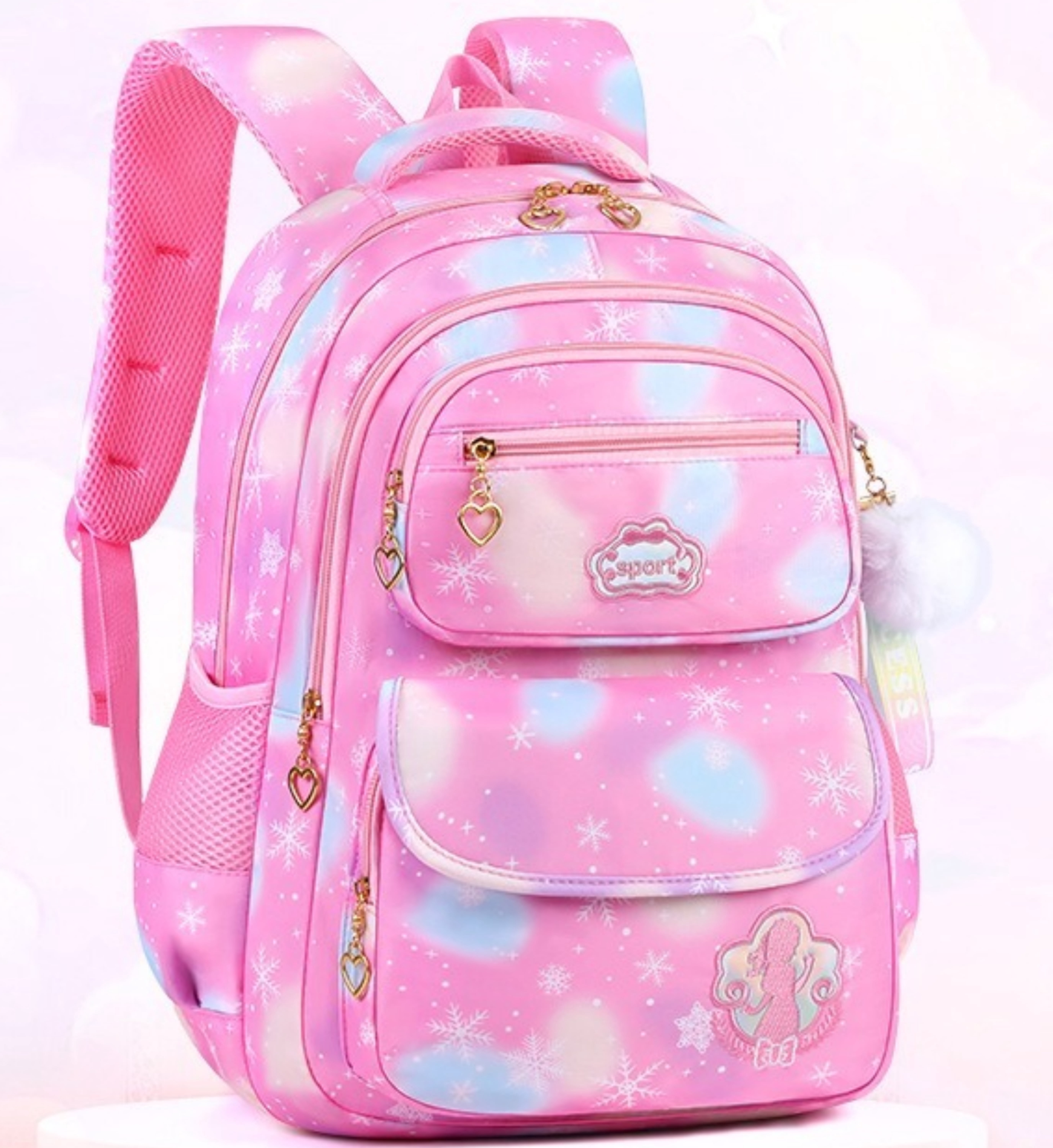 School Backpack for Girls Cute School Bag for Students Kids Large Book Bag with Multiple Pockets Splash-proof Bookbag for Children, Pink