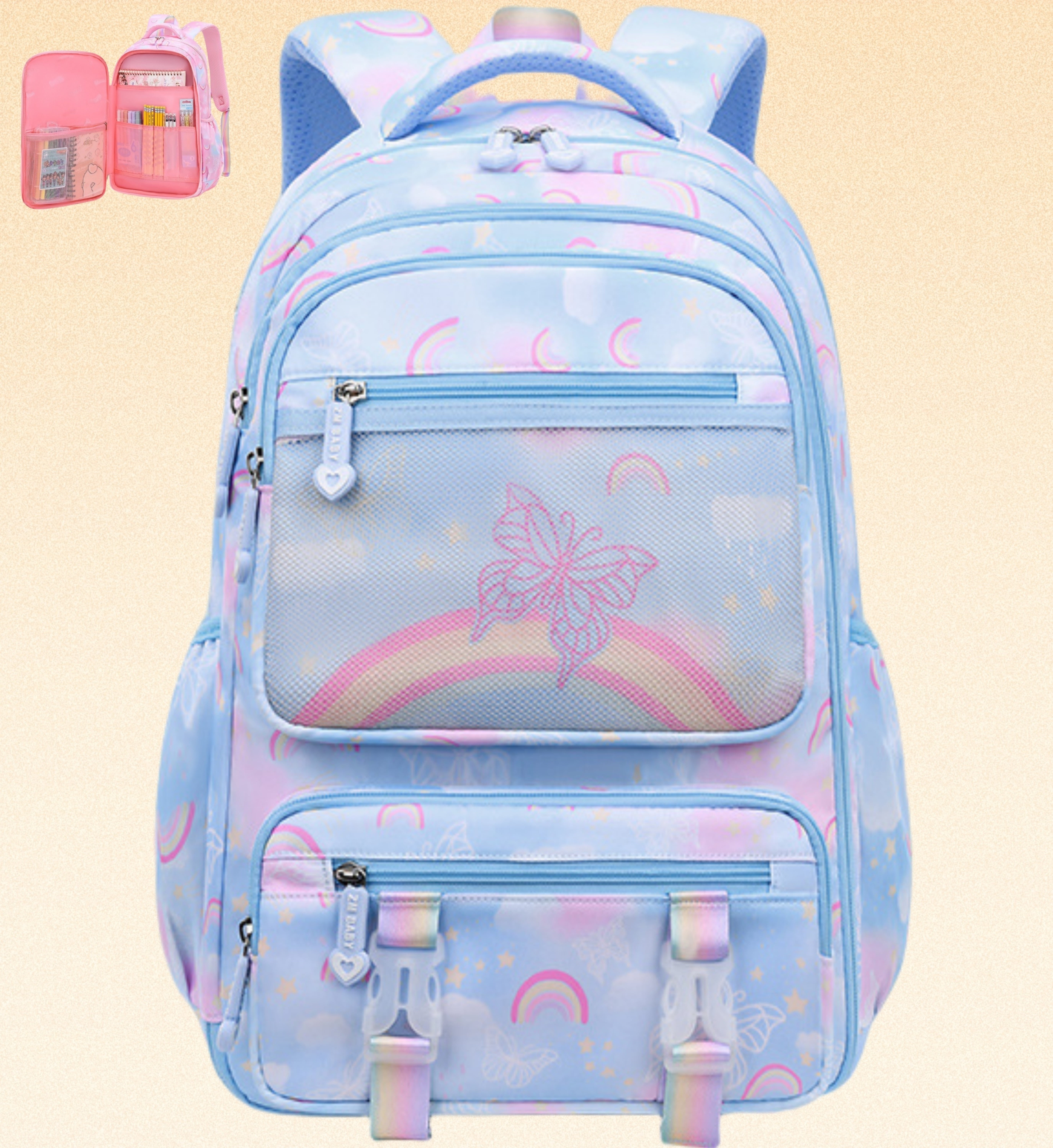 Girls Backpack, Kids Backpack for Girls with Multiple Pockets, Lightweight School Bookpack, Watrer Resistant, Bookbag for Elementary Primary School, Blue