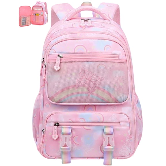 School Backpacks for Girls, Kids Backpack for Girls with Multiple Pockets, Lightweight School Bookpack, Watrer Resistant, Bookbag for Elementary Primary School, Pink