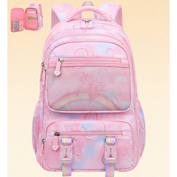 School Backpacks for Girls, Kids Backpack for Girls with Multiple Pockets, Lightweight School Bookpack, Watrer Resistant, Bookbag for Elementary Primary School, Pink