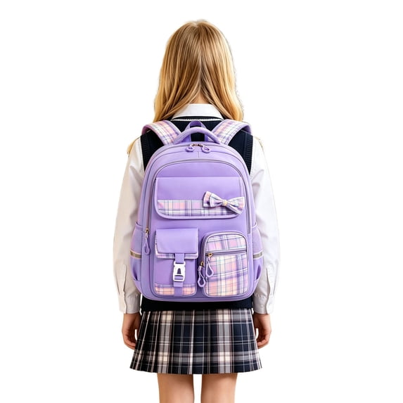 Backpack for Students School Bags, T_eens Bow Plaid Book Bag for Elementary Middle Primary High School College