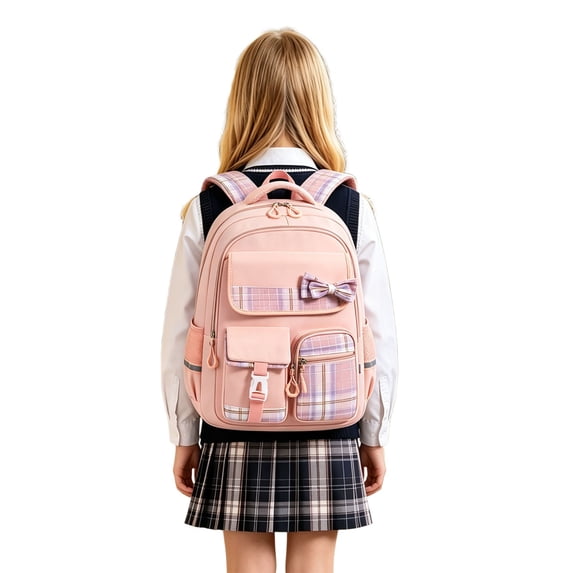 Backpack for Students School Bags, T_eens Bow Plaid Book Bag for Elementary Middle Primary High School College