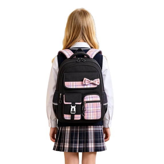 Backpack for Students School Bags, T_eens Bow Plaid Book Bag for Elementary Middle Primary High School College