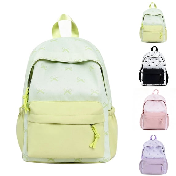Girls Backpack Patchwork Bow Backpack Lightweight Casual Student Daypack Versatile Everyday Carry Green One Size