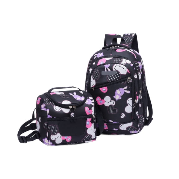 Girls Backpack Set 2 Piece, Ergonomic School Bag with Matching Shoulder Bag, Lightweight Oxford Cloth Black Butterfly Print Bookbag for Students, Large Capacity Waterproof Spine Care Gift