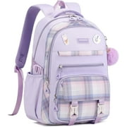 ESUNARTY Backpack for School, Kawaii Bookbag Multiple Pockets School Bag for Primary Elementary Middle School, Age 6-14,Purple