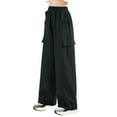 thumbnail image 1 of Girls Baggy Cargo Pants Elastic High Waist Wide Leg Sweatpants Spring Summer Athletic Pants with Multi Pockets, 1 of 4