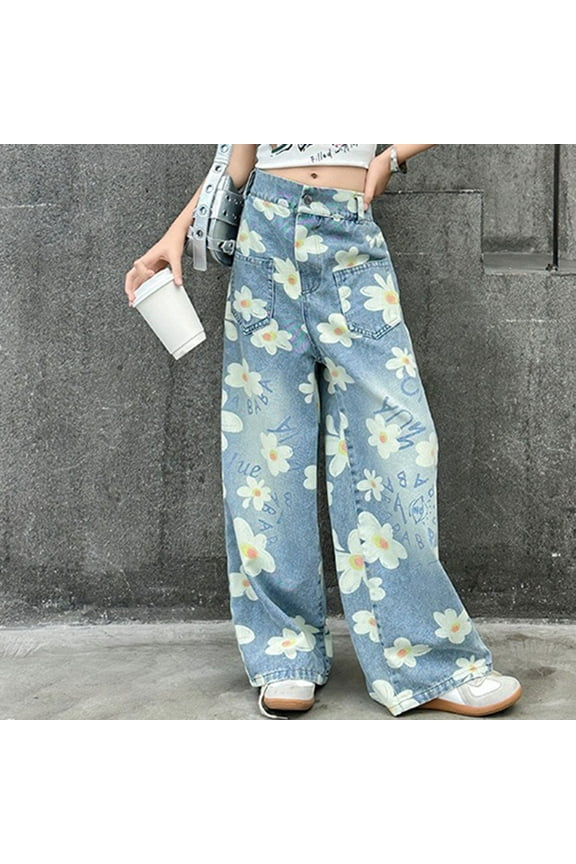 Girls Baggy Cargo Pants Streetwear Kids Girls Casual Distress Washed Denim Long Jeans Y2K Hop High Swear Pants Cute Baggy Jeans For Girls 10-12 Ripped