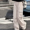 thumbnail image 1 of Girls Baggy Cargo Pants Wide Leg Y2K Parachute Trousers with Drawstring Elastic Waist Multi-Pockets Casual Loose Fit Streetwear Lounge Pants Hiking Outdoor Relaxed Fit Back to School, 1 of 3