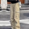 thumbnail image 1 of Girls Baggy Cargo Pants Wide Leg Y2K Parachute Trousers with Drawstring Elastic Waist Multi-Pockets Casual Loose Fit Streetwear Lounge Pants Hiking Outdoor Relaxed Fit Back to School, 1 of 3