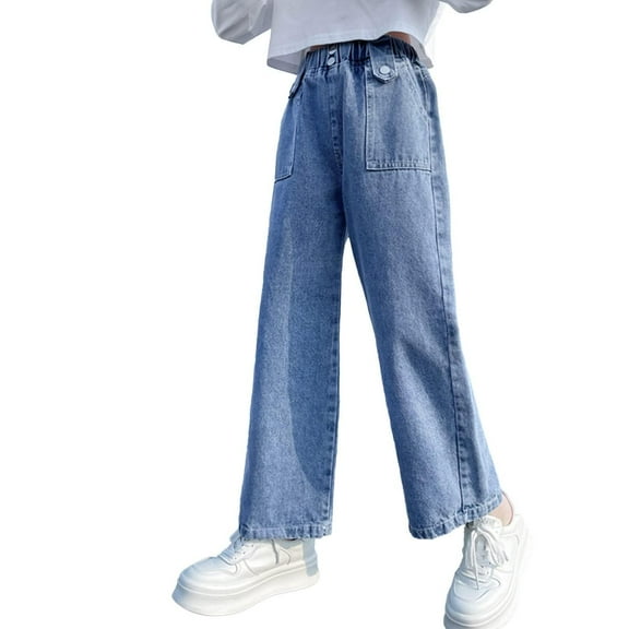 Girls Baggy Jeans Casual Wide Wide Leg Baggy Kids Jeans Youth Girls Clothes Age 5-14 Years