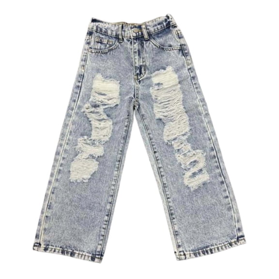 Girls Baggy Jeans Denim Elastic Wasit Ripped Wide Leg Pants Trousers Pants for Teen Girls Cute Baggy Jeans 8-9 Years Girls Fashion