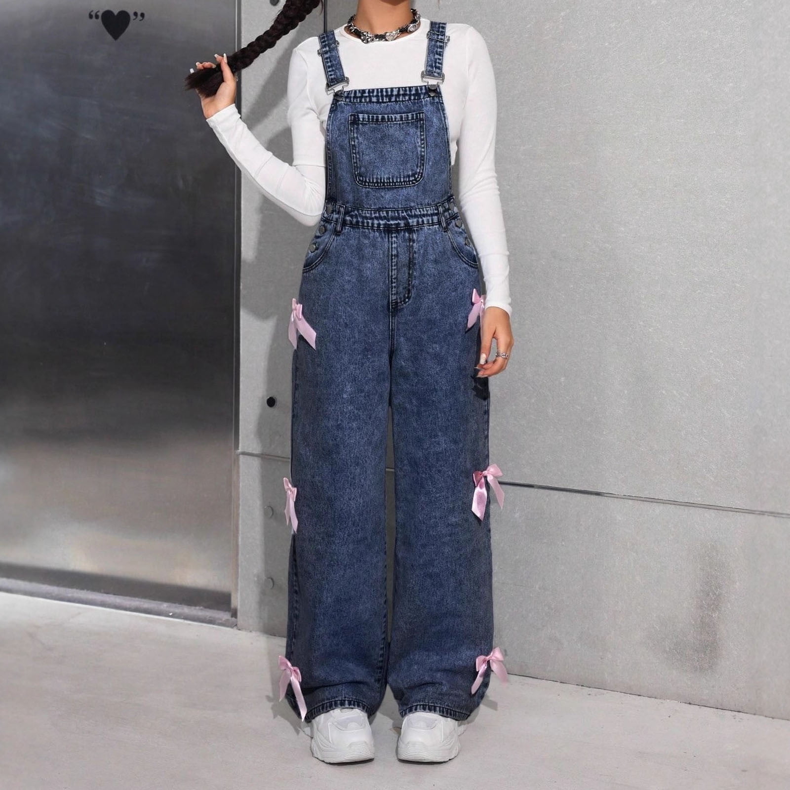 Sticky Note Snowflake Girls Baggy Jeans Distressed Denim Pants Denim Overalls Snowflake ...