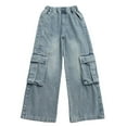 thumbnail image 1 of Girls Jeans Pants Denim Elastic Wasit Wide Leg Denim Pants Girls' Jeans for Little Girls 12-13 Years, 1 of 9