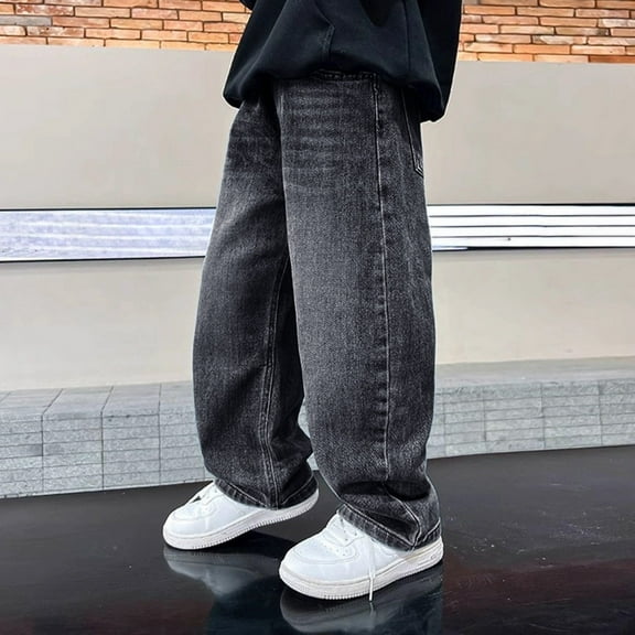 Girls Baggy Jeans - Elastic Waist Heart Patch Wide Leg Pants for Girls with Flat Pockets - Casual Fashion Clothes Baggy Jeans Kids Girls Black