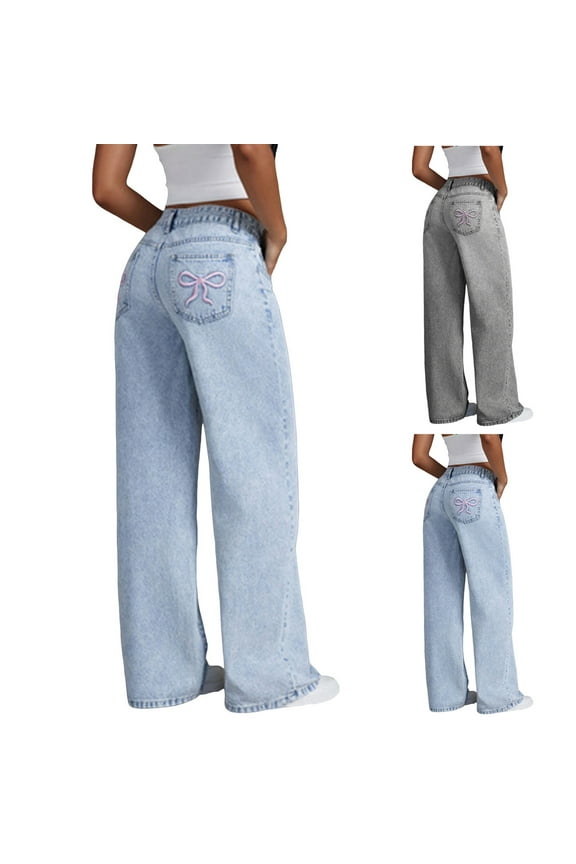 Girls Baggy Jeans - Elastic Waist Heart Patch Wide Leg Pants for Girls with Flat Pockets - Casual Fashion Clothes Sweatpants For Teen Girls Y2K