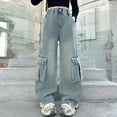 thumbnail image 1 of Girls Baggy Jeans Elastic Waist Wide Leg High Waist Denim Pants Jeans for Girls 4-5 Years, 1 of 8