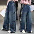 thumbnail image 1 of Girls Baggy Jeans Elastic Waist Wide Leg Pants Baggy Denim Pants with Pockets for Tween Girls Boys Size 11-12 Years Jeans, 1 of 8
