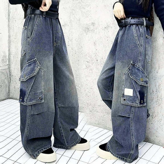 Girls Baggy Jeans Elastic Waist Wide Leg Pants Trousers Teen Girl Clothes Outfits for Girls