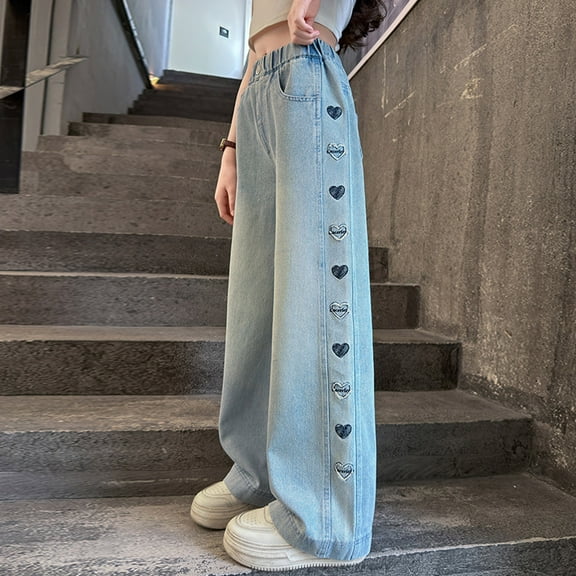Girls Baggy Jeans High Waist Wide Leg High Waist Denim Pants for Teens Cute Baggy Jeans 5-6 Years Girls Fashion