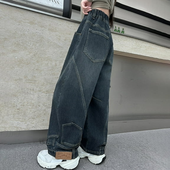 Girls Baggy Jeans High Waist Wide-Leg Palazzo Denim Pants Teen Clothing Cute Jeans 5-6 Years Girls Fashion