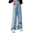 thumbnail image 1 of Girls Baggy Jeans High Waisted Cool Ripped Straight Leg Summer Clothes for Teen Girls Age 5-14 Years, 1 of 5