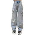 thumbnail image 1 of Girls Jeans High Waisted Cool Ripped Straight Leg Baggy Jeans for Girls 5-14 Years, 1 of 5