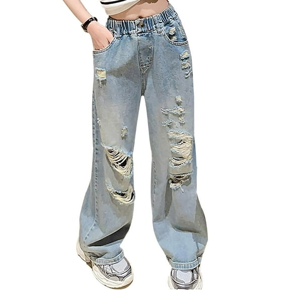Girls Baggy Jeans High Waisted Leg Denim Pants Kids Jeans Teen Girl Outfits 5-14 Years