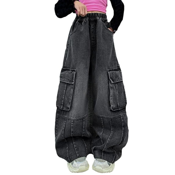 Girls Baggy Jeans Wide Leg Jeans Girls Wide Leg Denim Pants with Pocket Girls Pants Size 8-9 Years