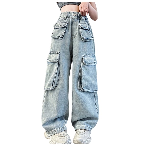 Girls Cargo Pants Parachute with Pockets Drawstring Elastic Kids Baggy Pants Hop Youth 8-14 Years