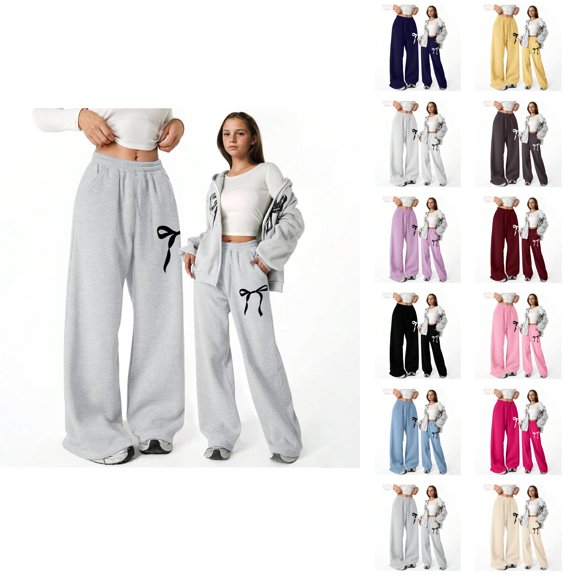 Girls Baggy Sweatpants 2025 Casual Elastic Waist Cute Bow Graphic Lightweight Straight Leg Sweatpants with Pockets