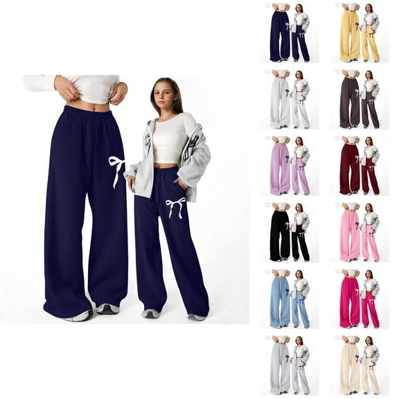Girls Baggy Sweatpants 2025 Casual Elastic Waist Cute Bow Graphic Lightweight Straight Leg Sweatpants with Pockets