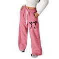 thumbnail image 1 of Girls Baggy Sweatpants Bow Straight Leg Lightweight Drawstring Pants with Pockets Spring Casual 4-16 Years Watermelon Red 150, 1 of 8
