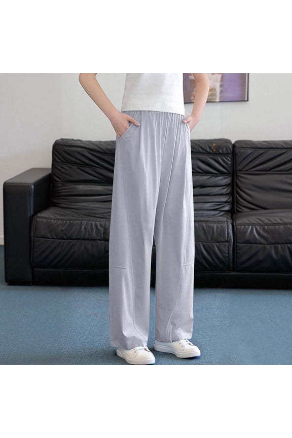 Girls Baggy Sweatpants Lightweight Wide Leg Pants Teen Girl Clothes Solid Color Elastic Waist Flowy Pants Kids Loose Straight Comfy Trousers with Pockets, Size 4-15