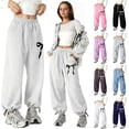 thumbnail image 1 of Girls Baggy Sweatpants Teen Trendy Wide Leg Y2k Bow Sweatpants Elastic Waist Drawstring Comfort Sweat Pants Girls Black Pants 7/8, 1 of 4