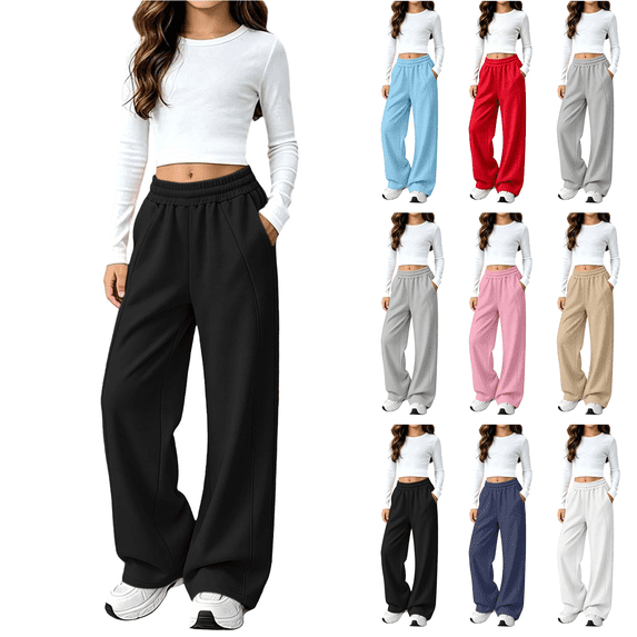 Girls Baggy Sweatpants Thickened Fleece Lined Elastic Waist Wide Leg Workout Pants Winter Warm Cozy Athletic Joggers Pants 5-15 Years