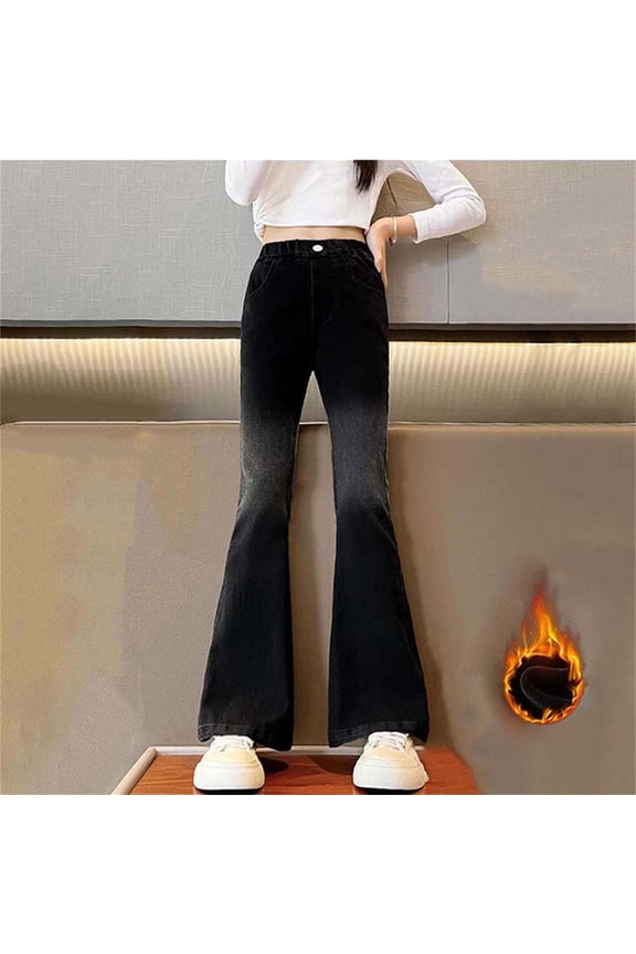 Girls Baggy Wide Leg Jeans Elastic Waist Casual Washed Denim Pants Age 5-15 Years