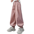 thumbnail image 1 of Girls Baggy Wide Leg Pants Kids Elastic Waist Parachute Track Pants with Pockets Tween Girls Trendy Clothes Bow Sweatpants, 1 of 3