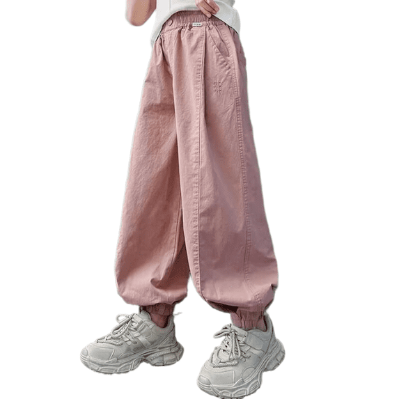 Girls Baggy Wide Leg Pants Kids Elastic Waist Parachute Track Pants with Pockets Tween Girls Trendy Clothes Bow Sweatpants